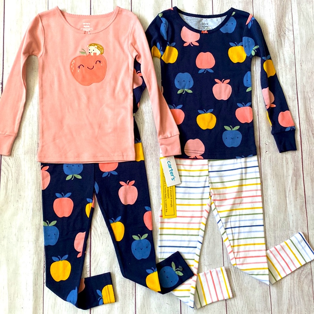 🍎🦔 NWT Carter’s 4T or 5T 4-Piece Pajama Set - Hedgehog/Apples 🦔🍎